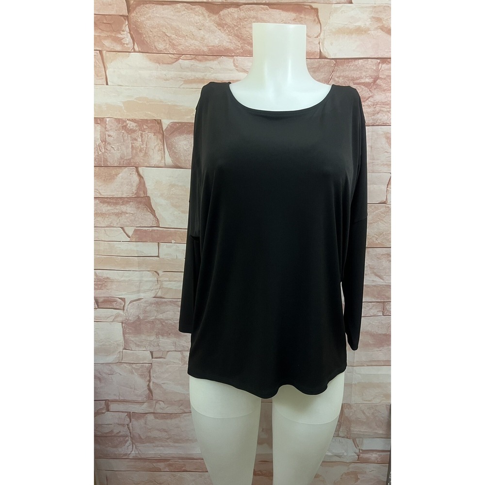 Chicos  Top sz 2 Hi Low Hem ‎ Blouse Black Stretch